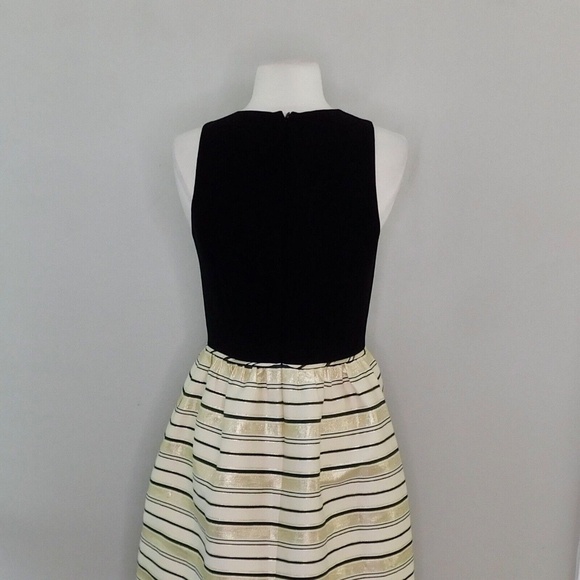 J. CREW Cupcake Fit & Flare Cocktail Party Dress Metallic Gold Black Stripe Silk - Picture 11 of 15